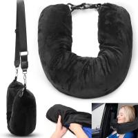 Almohada De Viaje En Forma De U Con Cubierta De Lana Suave Ajustable Puedes Rellenarla Con Ropa Para Mayor Comodidad - details 5
