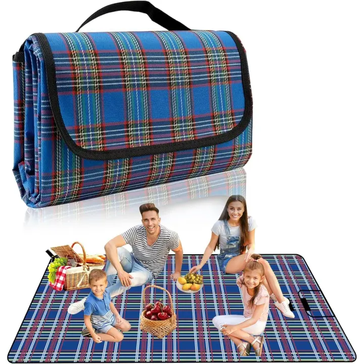 Manta de picnic plegable impermeable para exteriores de 150 x 200 cm con asa de transporte, mantas de picnic lavables para acampar, parques y playas - 1