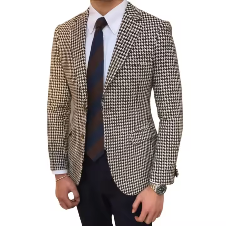 Chaqueta De Traje Chequero Para Hombre Estilo Americano Chaqueta De Noche De Boda Tuxedo Houndstooth Moda Invierno 2024 - 1