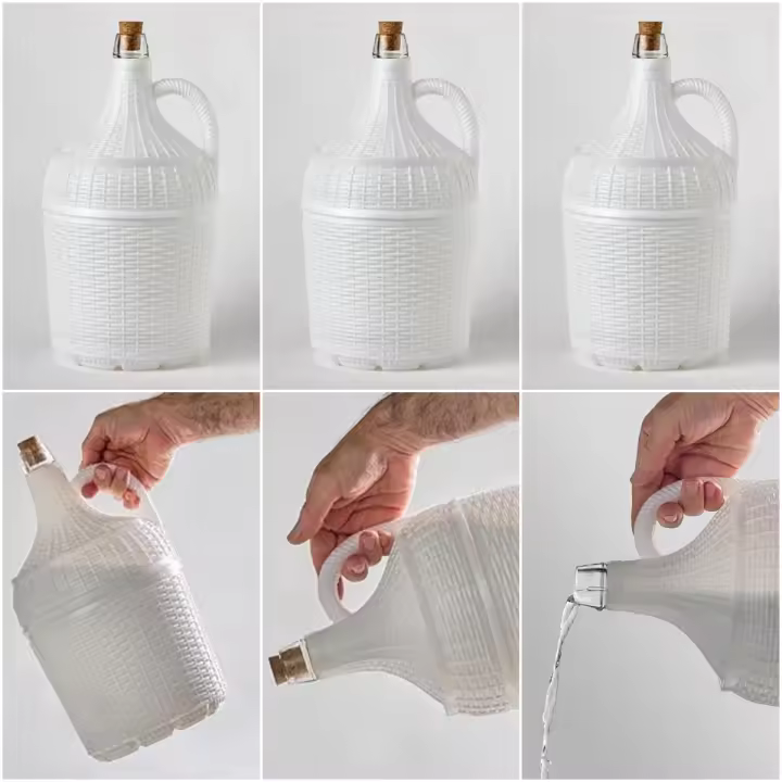 Pack 6 Garrafas Damajuanas Garrafones 5 litros Cristal Forrado Plástico Blanco Alto Gramaje, Corcho Natural Ajuste Perfecto con Recambios Corcho - 1