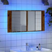 vidaXL Armario espejo baño luz LED acrílico 90x12x45 cm en color Gris hormigón/Marrón roble/Negro y más | almacenamiento funcional diseño moderno para baño dormitorio sala - details 6