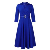 Vestido Elegante Para Oficina Para Mujer Cuello Redondo V Cintura Ajustada Pleated Midi Formal Business Work Dress OL - details 51