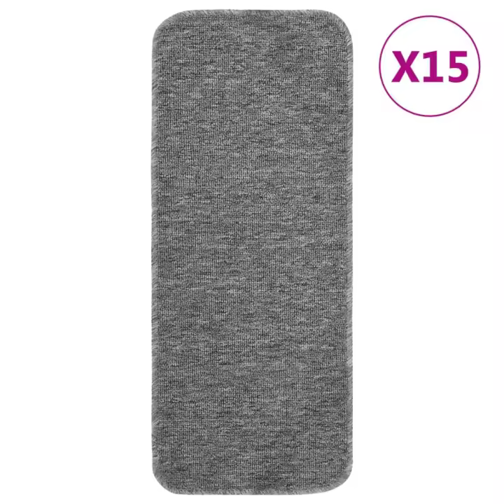 vidaXL Alfombrillas de escalera 15 uds gris rectangular 60x25 cm - 1