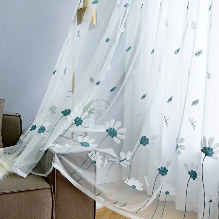 Cortina De Encaje Floral Coreana Pequeña Fresca Para Dormitorio Y Sala De Estar 1PC Translúcida Hecha De Poliéster 100% - 1