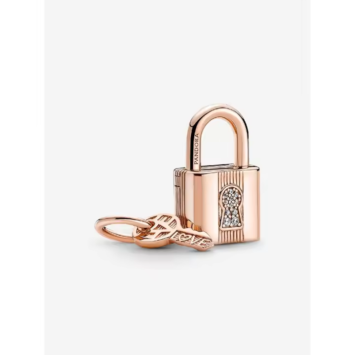 Pandora - Charm colgante de candado y llave - Baño de oro rosa de 14 k - 1