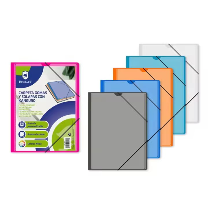 CARPETA PLASTICO GOMAS Y SOLAPAS CON KANGURO COLORES BASICOS Y PASTEL A/4 BISMARK COLOR A ELEGIR - 1