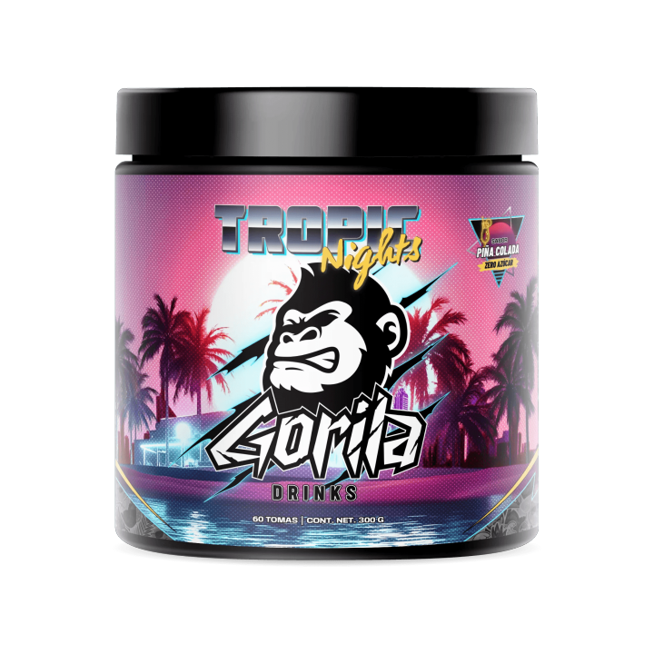 TROPIC NIGHTS - Bebida Energética en Polvo Sin Azúcar Sabor Piña Colada - 300gr (60 tomas) - GORILA DRINKS®