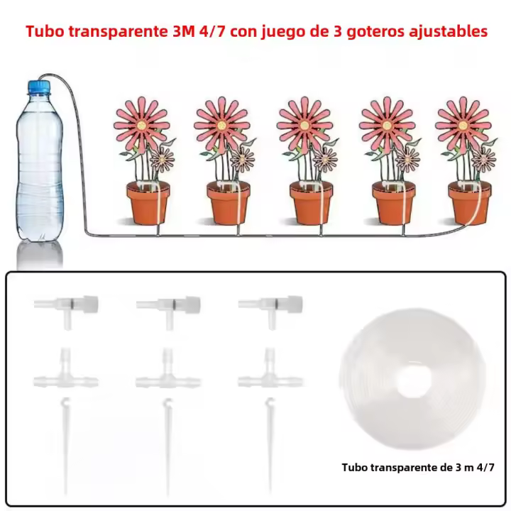 Kit De Riego Por Drip Para Jardín Con Tubo De 4/7mm Ajustable Y Válvula Reguladora 10/20/30M Sistemas De Riego Para Plantas - 1
