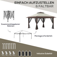 Cenador plegable 4x4m para jardín | Ajuste de Altura en 3 nivel | Techo con Protección UV50 + & Cortinas de Malla Anti-Mosquitos | Diseño Doble Toldo Beige Clásico | Ideal para Fiestas, eventos y reuniones en Aire Libre - details 4