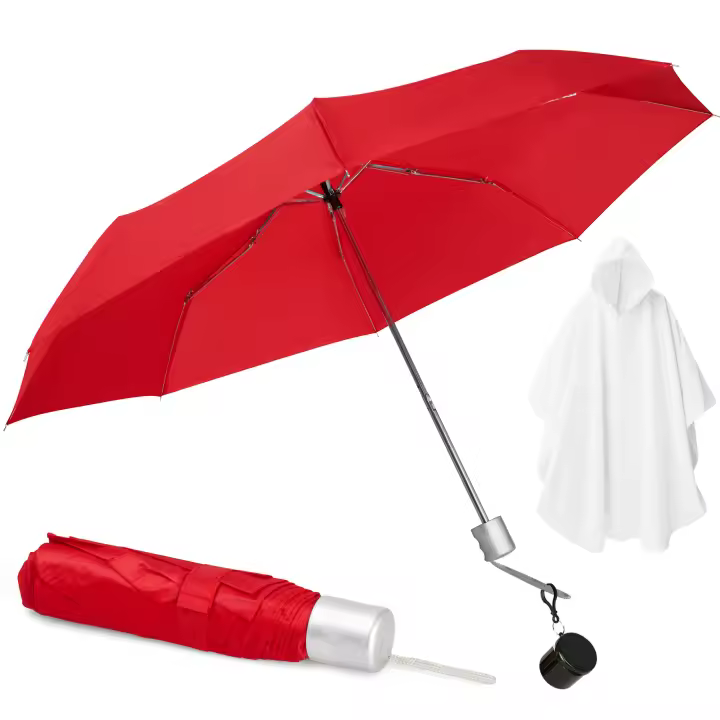 Paraguas Plegable Manual Antiviento Con Varillas Reforzadas Y Poncho De Emergencia Marca SANGOIMPRESS - 1