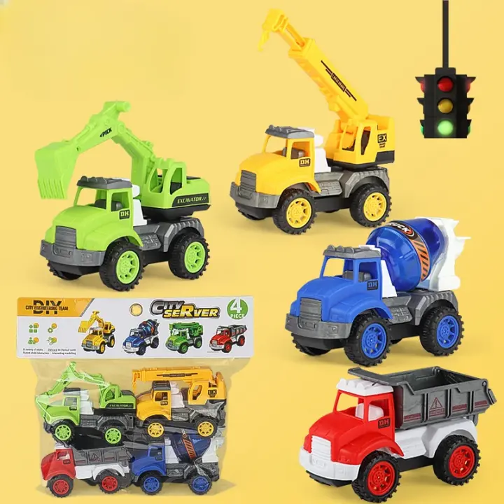 Juego De 4 Coches Y Camiones De Ciudad Con Retroalimentación En Polvo Para Niños Y Niñas Educativo Juguete De Plástico Para Edades 0-12+ - 1