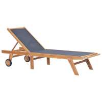 vidaXL Tumbona plegable con ruedas teca maciza y textileno Sillas de Exterior Ideal para jardín, playa, piscina, terraza Tumbona Piscina Tumbonas Playa Tumbonas Jardín Exterior - details 1