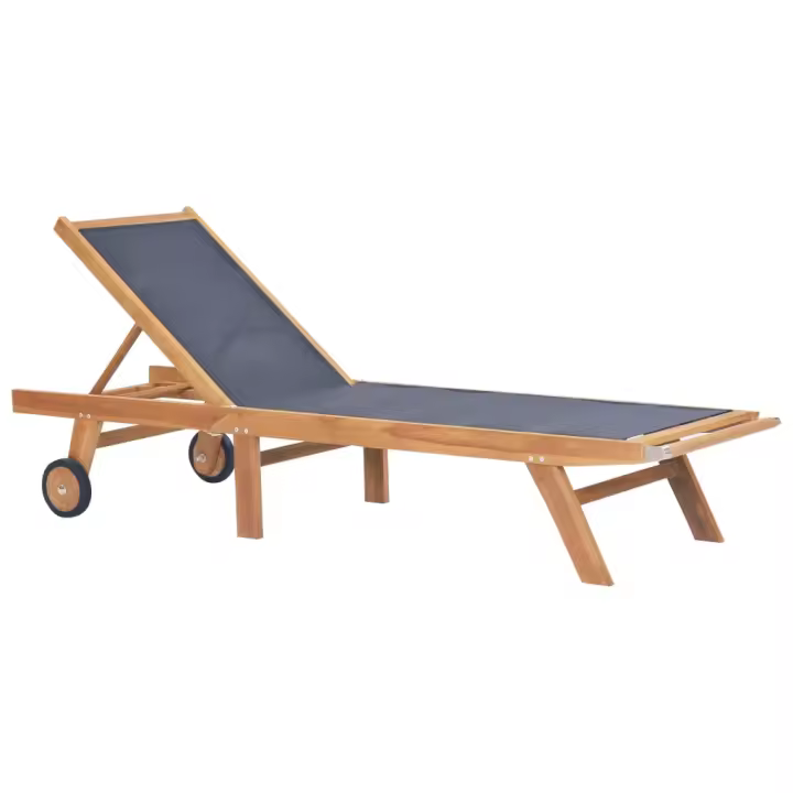vidaXL Tumbona plegable con ruedas teca maciza y textileno Sillas de Exterior Ideal para jardín, playa, piscina, terraza Tumbona Piscina Tumbonas Playa Tumbonas Jardín Exterior - 1