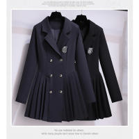 Vestido De Moda Coreana Para Mujer Traje Estudiante Cuello Alto Ajustado Plisado Botones Dobles Cierre Negro Ropa De Otoño - details 0