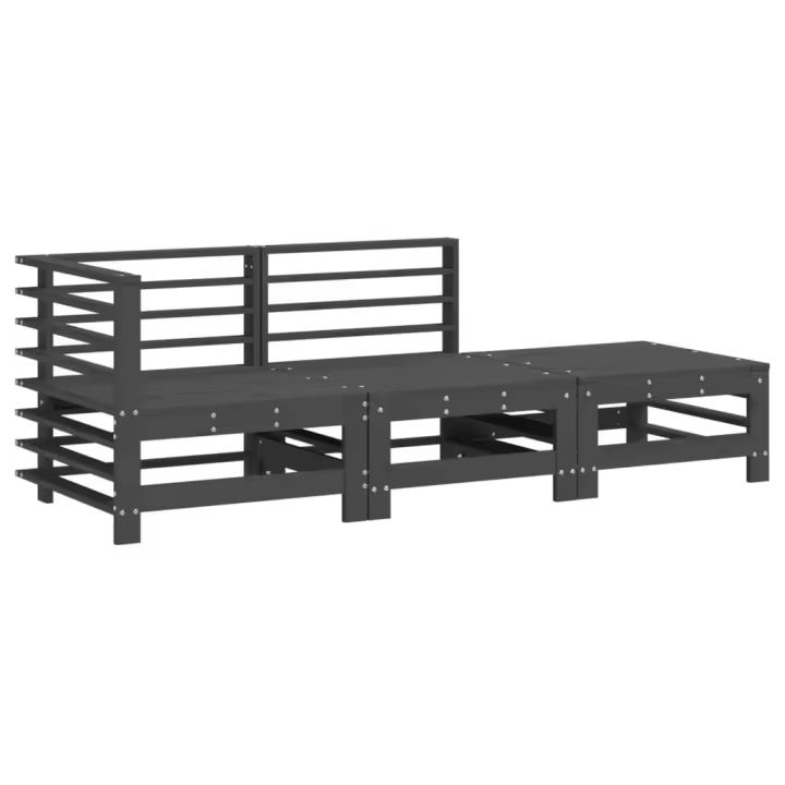 vidaXL Juego de muebles de jardín 3 pzas madera maciza de pino gris - 1