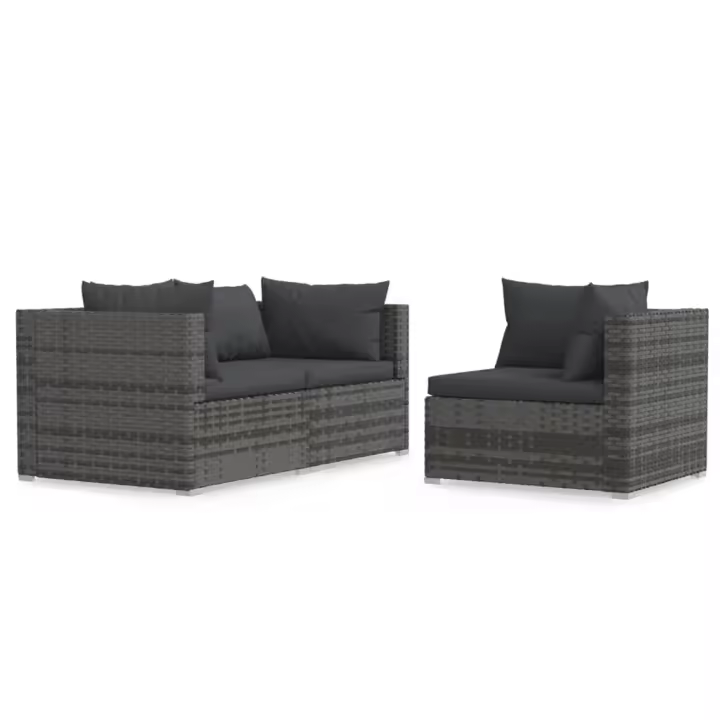 Set de muebles de Jardín 3 pzas y bolsillos sintético Gris - 1