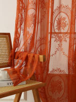 Cortinas De Encaje Naranja De 78 Pulgadas Con Espejo Redondo Para Sala De Estar Dormitorio Balcones Decoración De Hogar Y Fiestas - details 8