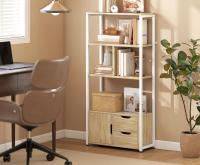 Bookcase Bookcase with 4 Shelves, 2 Drawers and Door, 58 x 24 x 122 cm, Industrial Shelf for Living Room, Bedroom, Study, Office, Natural Wood - details 0