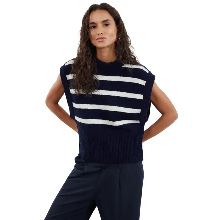 Trendyol Ecru Soft Texture Striped Crew Neck Knit Sweater Twoaw25Sv00027 - 1