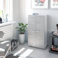 Meimon Zapatero-armario STAR con 2 puertas y 6 estantes extraíbles, tablero melaminizado E1 (15/10 mm), cantos PVC 0,6 mm y melamínicos, tiradores y patas ABS, bisagras y soportes metálicos, 103x55x36 cm, 25,30 kg, 0,055 m³, Blanco Cemento - details 0