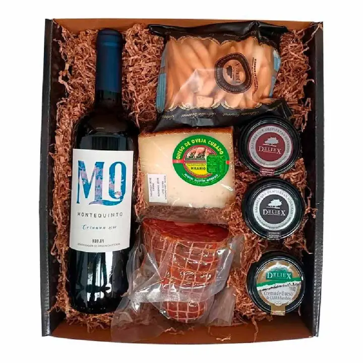 Deliex delicias de Extremadura. Caja Regalo Picoteo 17 - Vino Montequinto, morcón ibérico, Queso de Oveja, patés y Picos Deliex. - 1