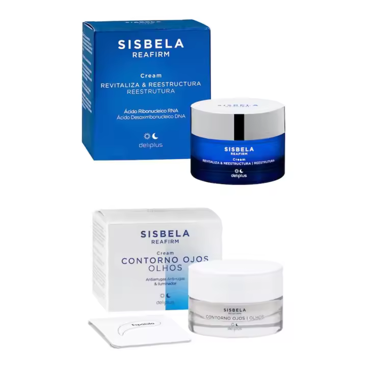 Pack 2 - Sisbela - Crema Facial 50 ml. Revitaliza y Reestructura con ácido Ribonucleico RNA + Contorno de Ojos 15 ml. Antiarrugas e Iluminador Sisbela Reafirm. Todo tipo de pieles. Deliplus - 1