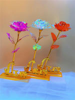 Regalo Creativo De Día De San Valentín Rosa De Oro 24K Duradera Decoración De Boda Iluminación De Flores Eterna Amarillo Y Rojo Para Aniversarios Cumpleaños Bodas - details 3