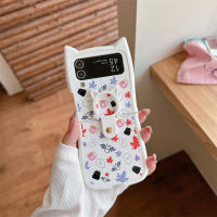 Funda De Teléfono Con Colgante Y Aros Para Samsung Galaxy Z Flip 6 5 4 3 ZFlip 6 Con Orejas De Gato Diseño De Luna Y Fantasma Blanco Y Rosa - details 2