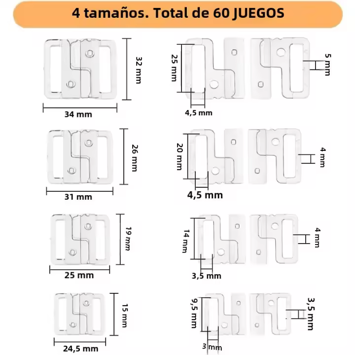 60 Piezas De Clip De Sujeción Para Bikini De Plástico Transparente Tamaños Diferentes Cierre De Encaje Para Tops De Baño Herramientas De Joyería - 1