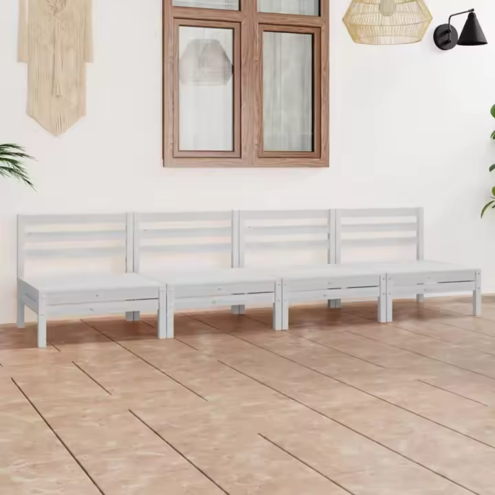 vidaXL Juego de muebles de jardín 4 pzas madera maciza de pino blanco - 1
