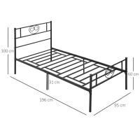 HOMCOM Marco de Cama Individual de Metal 31 cm para Colchón 90x190 cm con Cabecera Forma de Corazón Estructura de Cama con Espacio Bajo de Almacenamiento 95x196x100 cm Negro - details 2