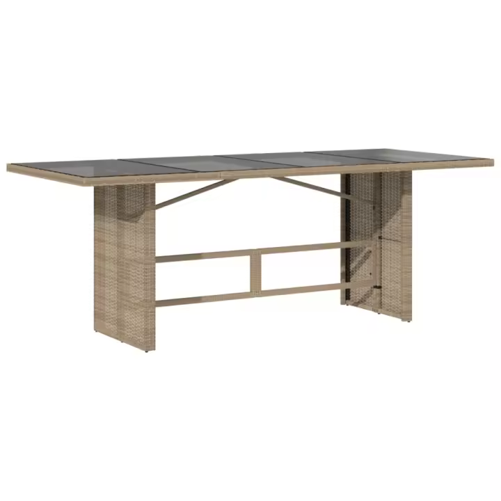Mesa de Jardín superficie De Vidrio Ratán PE beige 190x80x74 cm - 1