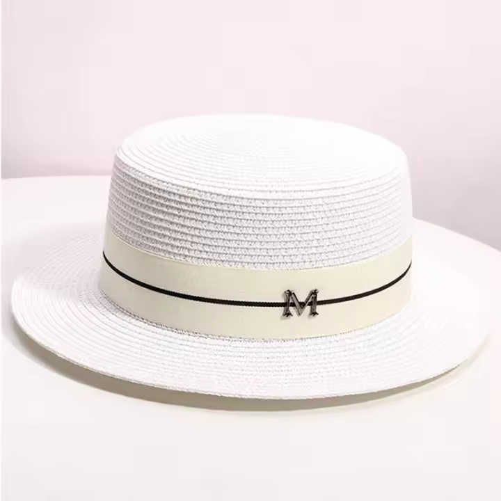 Sombrero De Paja Para Mujer Verano Estilo Flat Top Small Top Hat Para Playa Y Vacaciones Sombrero Tejido En Paja Protección Solar - 1