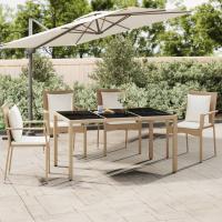 vidaXL Mesa de jardín superficie de vidrio ratán PE 150x90x75 cm en color Negro/Beige/Gris y más | estructura resistente ideal para salón dormitorio o estudio - details 1