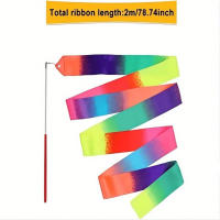 2pcs/pack Cintas De Baile Arco Iris Para Gimnasia Rítmica Con Palos Para Niños Presentación De Talento Arte Coreografía - details 2