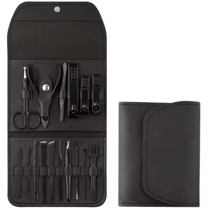 Juego de cortaúñas de 16 piezas, kit para el cuidado de las uñas, set de manicura, kit de pedicura, cortaúñas, kit de cuidado de uñas, negro - 1