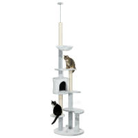 PawHut Árbol para Gatos de Suelo a Techo de 225-255 cm Torre para Gatos Ajustable en Altura con Cueva Plataformas Hamaca Postes Rascadores y Bolas Colgantes Ø60x225-255 cm Gris - details 0