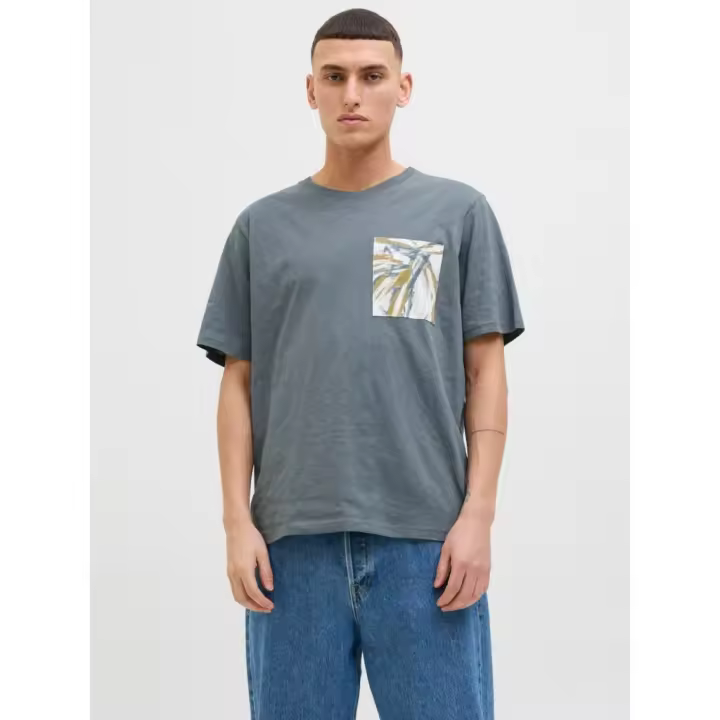 Jack & Jones Split Camiseta Con Bolsillo Manga Corta Color Gris Azulado - Elástico, Suave Y Combinable - 1