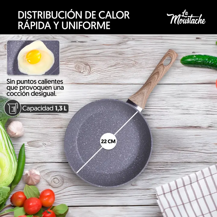LA MOUSTACHE Sartén QUILMES de Aluminio Fundido con Revestimiento de Titanio Antiadherente, Todo Tipo de Cocinas, Sin PFOA - 1