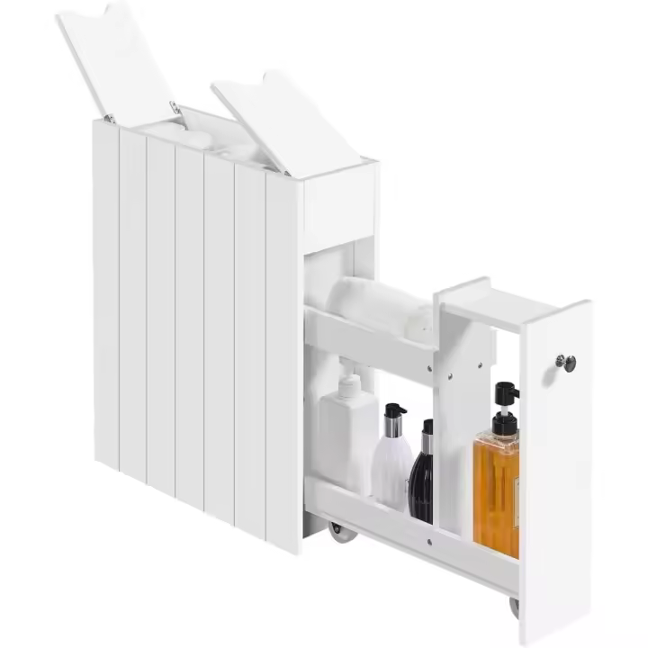 Armario de Baño Armario de Estrecho de Madera con 2 Cajones Armario Lateral Pequeño con Cajones y Rodillos Organizador Estrecho para Baño Cocina Salón 50x17x58 cm - 1