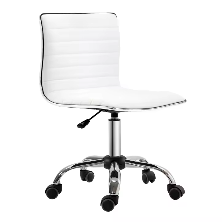 HOMCOM Silla de Oficina sin Brazos Silla de Escritorio Giratoria con Altura Ajustable Silla para Estudio Tapizada en PU Carga 120 kg Blanco - 1