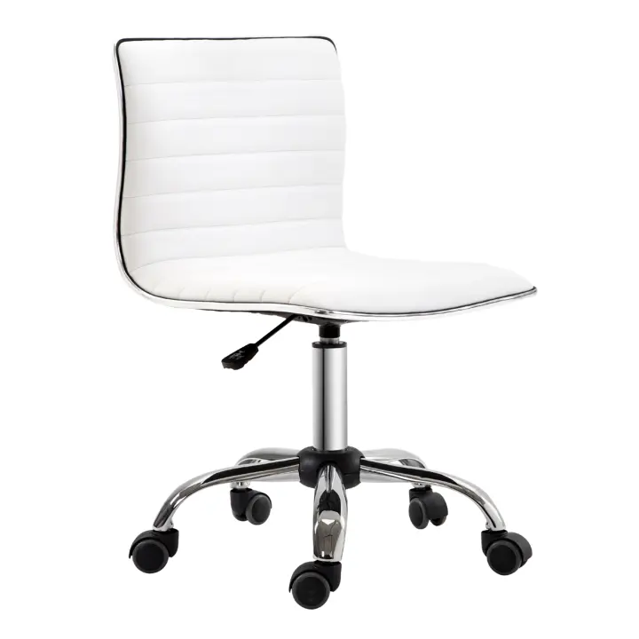 HOMCOM Silla de Oficina sin Brazos Silla de Escritorio Giratoria con Altura Ajustable Silla para Estudio Tapizada en PU Carga 120 kg Blanco - 1