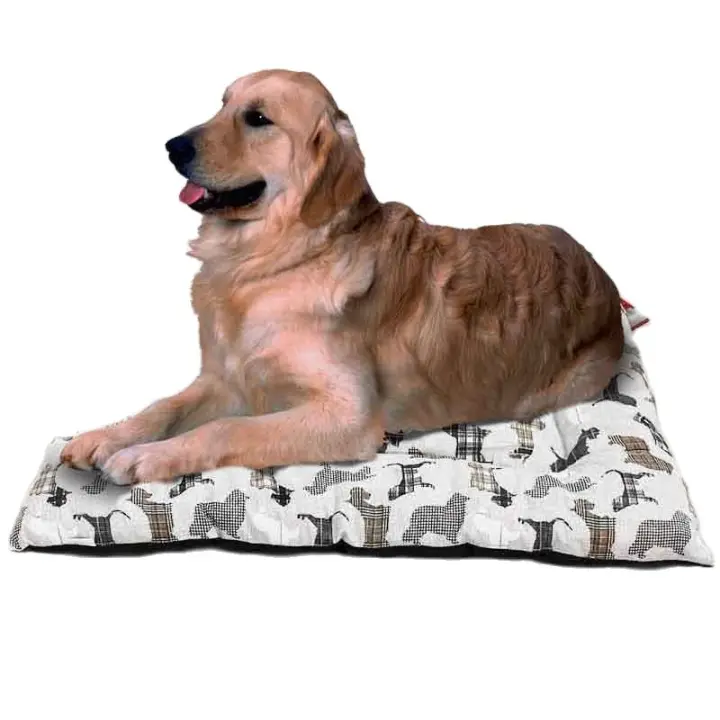 Cama para mascotas Camacan rectangular acolchada estampado siluetas de perro 100x70 cm - 1