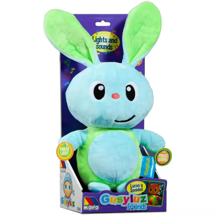 MOLTO | GusyLuz® Peluche Musical Conejo Azul | Peluche con Luz para Dormir | Juguete Bebe | Peluche de Aprendizaje | Muñeco Quitamiedos Infantil | Juguetes Educativos para Niños | +0 Años (Molto 21542) - 1
