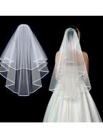Vela De Boda Suave Con Borde De Cinta Tulle De Poliéster Accesorios De Matrimonio Para Mujeres Estilo De Borde De Cinta Doble Capa - details 3