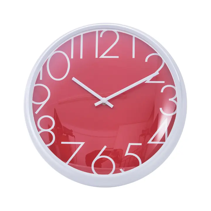 Reloj de Pared Redondo. Tamaño: 31cm diámetro x 5cm grosor. Reloj color Rojo y Blanco. Reloj en Pared Estilo Moderno con Números Grandes. Funciona con Pilas. Perfecto para Sala de Estar, Cocina, Comedor, Despacho, Escuela, Oficina, Dormitorio, Bar - 1