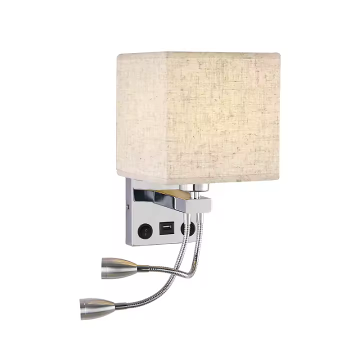 Lámpara De Pared Moderna E27 Con Luz De Lectura LED Y USB Para Dormitorio Sala De Estar Hotel Instalación En La Pared Material De Tela - 1