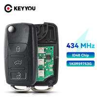 Llave De Coche KEYYOU Con 3 Botones Para VW Passat Polo Skoda Seat Golf Beetle 1J0959753 DA/AH 1K0959753G 434Mhz ID48 - details 0