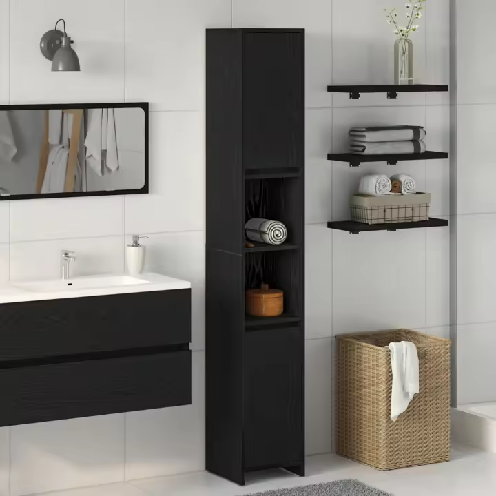 Armario de baño vidaXL Negro Roble 30x30x183,5 cm Madera elaborada - 1