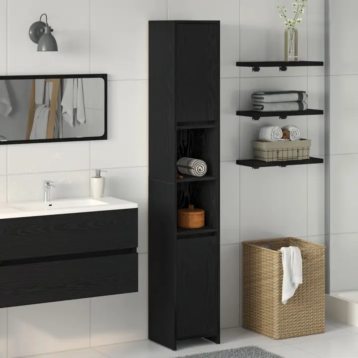 Armario de baño vidaXL Negro Roble 30x30x183,5 cm Madera elaborada - 1